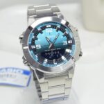 Casio AMW-870DA-2A2VDF صفحه آبی با بند استیل در نمای گالری اول