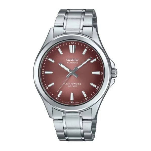 Casio MTS-RS100D-5ADF ساعت مردانه کلاسیک با قاب استیل نقرهای و صفحه قهوهای-مس