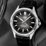 Casio MTS-RS100L-1AVDF قاب استیل ضدزنگ نقره‌ای با صفحه مشکی و بند چرمی مشکی