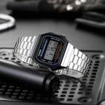 کاسیو A168WA-1W تصویر2 بند استیل نقره‌ای قاب رزین با صفحه خاکستری