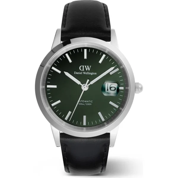 ساعت مچی کلاسیک مردانه دنیل ولینگتون با مدل DW00100756؛ قاب نقرهای استیل، بند چرم مشکی و صفحه سبز