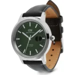 Daniel Wellington DW00100756 تصویر01 قاب نقره‌ای استیل، بند چرم مشکی و صفحه سبز