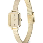 Daniel Wellington DW00100801 Quadro Mini Reflection 3: بند استیل طلایی، قاب مستطیل استیل، موتور کوارتز