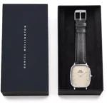 Daniel Wellington DW00100813 Image 5 - بند چرمی مشکی، قاب نقره‌ای با نما عقب