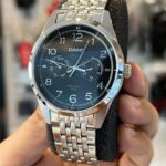 Casio MTP-E340D-1AVDF تصویر با صفحه مشکی، قاب استیل نقره‌ای