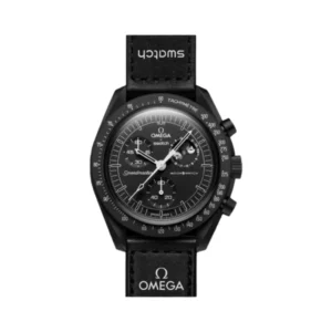 امگا سواچ MOONPHASE ساعت مچی اسپرت مردانه و زنانه با بند پارچه‌ای مشکی و قاب سرامیکی - مدل MOONPHASE