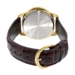 Casio MTP-V004GL-7A تصویر 2 بند چرمی قهوه‌ای با قاب طلایی و صفحه سفید