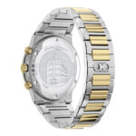 نمای نزدیک از صفحه سرمه‌ای و قاب طلایی ساعت فراگامو مدل SFSFME00521 با شیشه ضد خش