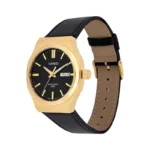 Casio MTP-E735GL-1AVDF بند چرمی مشکی، صفحه مشکی و قاب طلایی