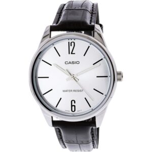 Casio MTP-V005L-7B ساعت مچی مردانه کلاسیک با قاب نقره‌ای و بند چرمی مشکی