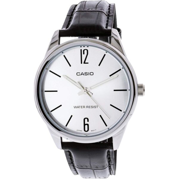 Casio MTP-V005L-7B ساعت مچی مردانه کلاسیک با قاب نقرهای و بند چرمی مشکی