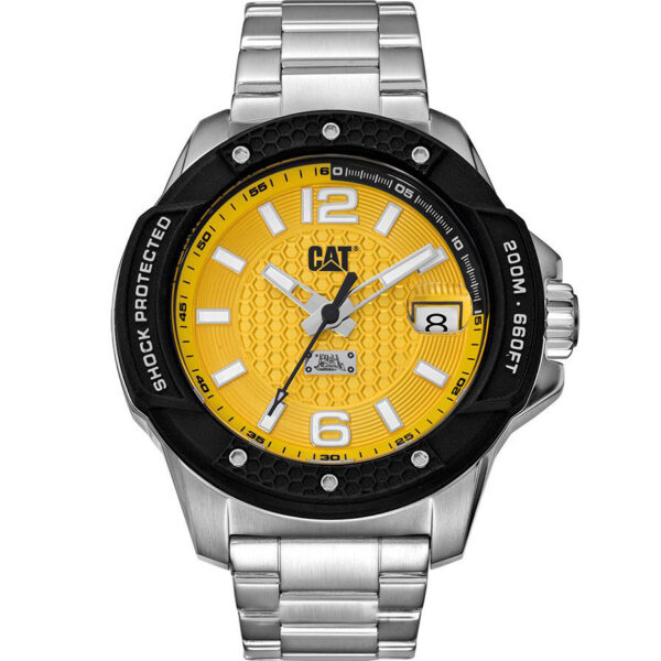 ساعت مچی اسپرت مردانه کاترپیلار SH.141.11.731 با بدنه استیل نقرهای و صفحه زرد