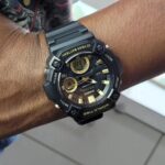 کاسیو AEQ-120W-9AVDF تصویر 5 بند سیلیکون مشکی با صفحه مشکی