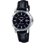 کاسیو LTP-V004L-1A5 ساعت مچی زنانه کلاسیک با بند چرم مشکی و قاب استیل