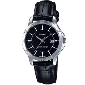 کاسیو LTP-V004L-1A5 ساعت مچی زنانه کلاسیک با بند چرم مشکی و قاب استیل