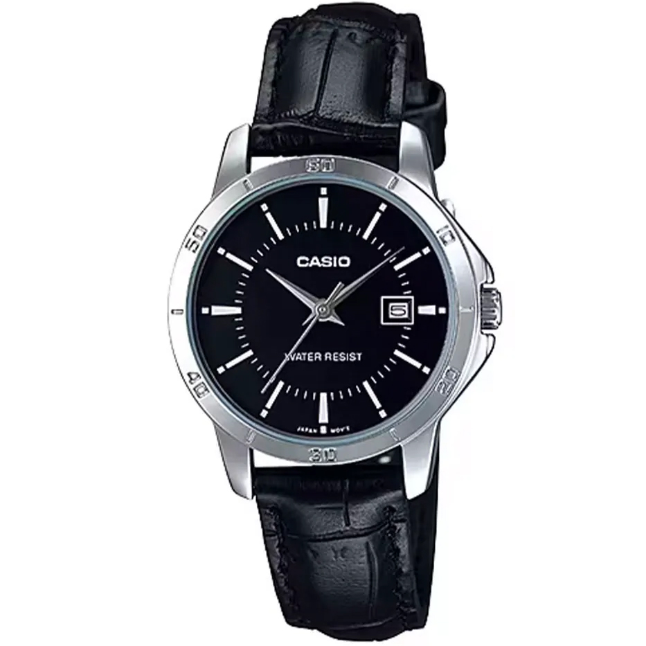 کاسیو LTP-V004L-1A5 ساعت مچی زنانه کلاسیک با بند چرم مشکی و قاب استیل
