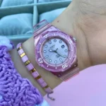 کاسیو LRW-200HS-4EVDF طرح صورتی با قاب گرد و صفحه رزین