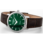 Roamer Classico Ladies r-971857417505 - بند چرم اصل قهوهای، قاب استیل نقرهای، صفحه سبز