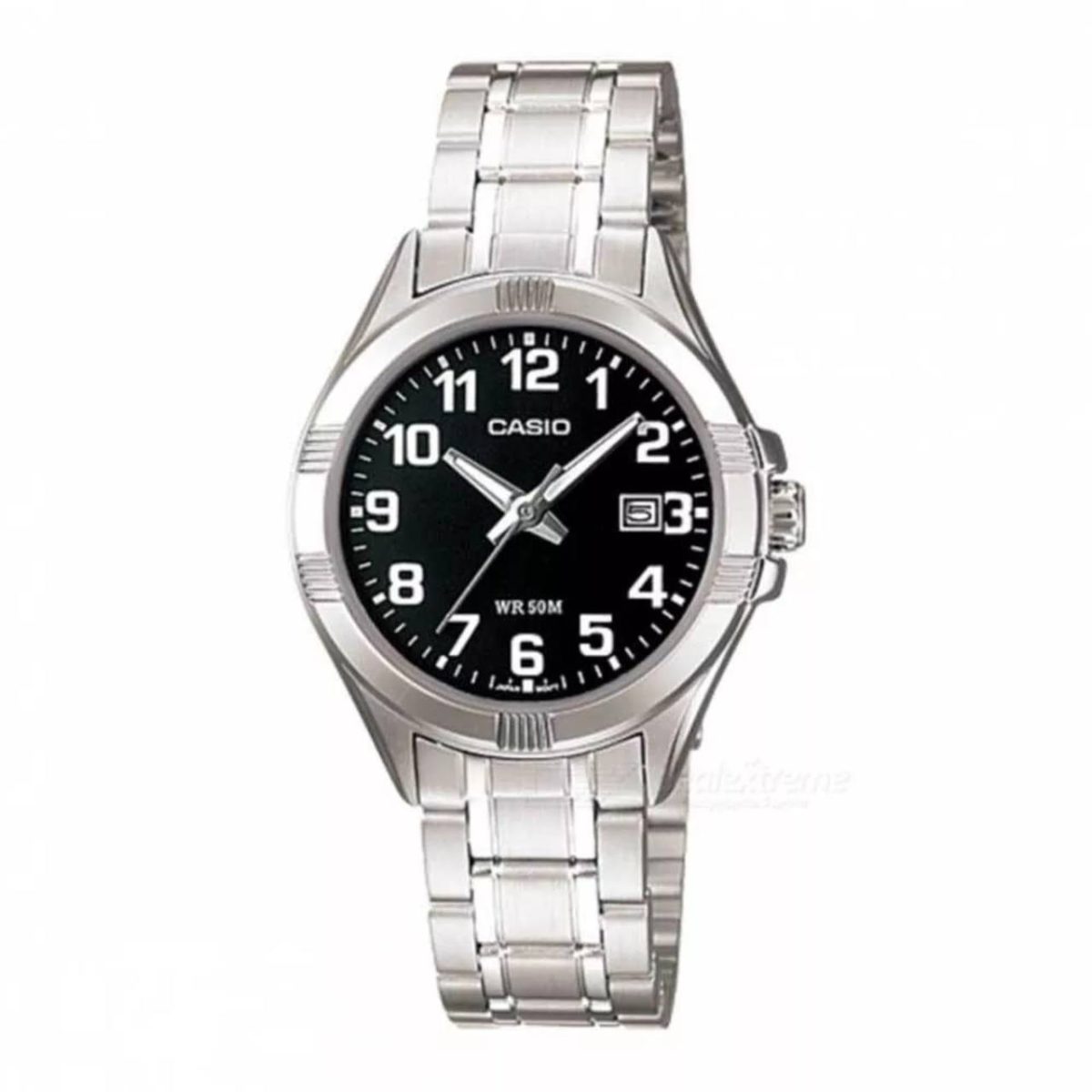 Casio LTP-1308D-1BVDF ساعت مچی زنانه کلاسیک با قاب نقره‌ای، بند استیل ضد زنگ و صفحه مشکی
