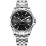 Jacques Philippe JPQGS591316V2 ساعت مچی کلاسیک مردانه با قاب نقره‌ای و بند استیل ضد زنگ، صفحه مشکی