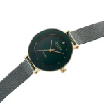 اباکو V299LXGEME نمای جانبی با قاب استیل طلایی، بند مش طلایی و شیشه معدنی