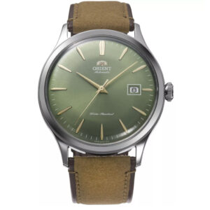 Orient RA-AC0P01E کلاسیک مردانه با صفحه سبز و بند جیر قهوه‌ای