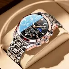 Men wristwatch on wrist with classic design