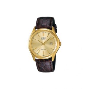 ساعت مچی کلاسیک زنانه کاسیو مدل LTP-1183Q-9A با قاب طلایی و بند چرم قهوه‌ای