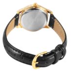 ساعت مچی زنانه Q&Q C169-104 با قاب طلایی، بند چرم مشکی، صفحه سفید و شیشه کریستال — گالری تصویر 2