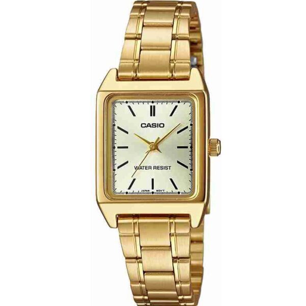 Casio LTP-V007G-9EUDF تصویر اصلی زنانه کلاسیک با قاب طلایی استیل و صفحه طلایی