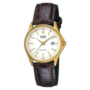 Casio LTP-1183Q-7A ساعت مچی کلاسیک زنانه با بند چرمی قهوه‌ای و قاب طلایی - مدل Casio LTP-1183Q-7A