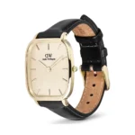 Daniel Wellington DW00100838-1 ساعت مچی مردانه با بند چرم مشکی و قاب طلایی استیل