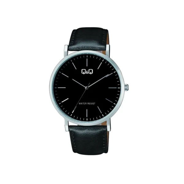 قیمت و خرید ساعت مچی کلاسیک مردانه Q&Q مدل C43A-002 با بند چرم مشکی و قاب استیل نقرهای