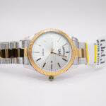 ساعت مچی Q&Q مدل A14A-002 با بند استیل، قاب طلایی و صفحه نقرهای — تصویر 1 گالری