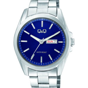 ساعت مچی کلاسیک مردانه Q&Q مدل A05A-004 با قاب نقره‌ای و صفحه سرمه‌ای