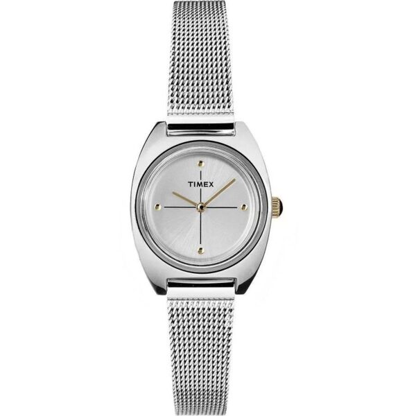 TIMEX TW2T377001 - ساعت مچی کلاسیک زنانه TIMEX با قاب گرد نقرهای از برنج با روکش استیل و شیشه کریستال