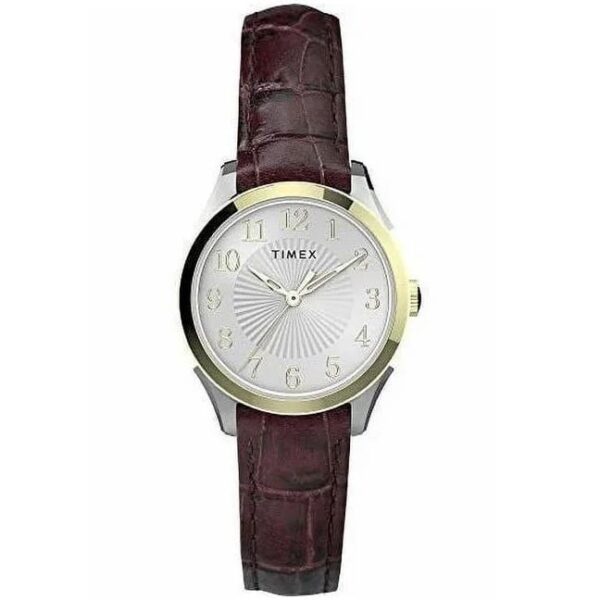 TIMEX TW2U68100 ساعت کلاسیک زنانه با قاب طلایی برنجی و بند چرم قهوهای