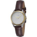 TIMEX TW2U68100 گالری تصویر 1 - ساعت کلاسیک زنانه با قاب طلایی برنجی، بند چرم قهوهای و صفحه نقرهای