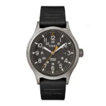 TIMEX TW2R46500 ساعت مچی اسپرت مردانه با قاب استیل خاکستری، صفحه مشکی و بند چرمی مشکی