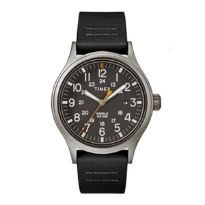 TIMEX TW2R46500 ساعت مچی اسپرت مردانه با قاب استیل خاکستری، صفحه مشکی و بند چرمی مشکی