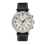 TIMEX TW2R42800 ساعت مچی کلاسیک مردانه با بدنه استیل نقرهای، صفحه کرم و بند چرمی مشکی