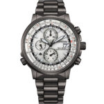 ساعت CITIZEN AT8304-57A3 اسپرت مردانه با بدنه استیل دودی و صفحه سفید، شیشه ضد خراش