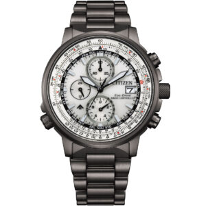ساعت CITIZEN AT8304-57A3 اسپرت مردانه با بدنه استیل دودی و صفحه سفید، شیشه ضد خراش