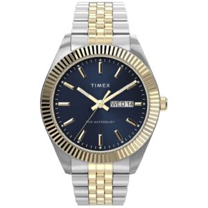 Timex TW2V17500 کلاسیک مردانه با قاب استیل نقره‌ای-طلایی و صفحه سرمه‌ای