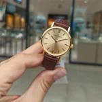 کلود برنارد 20231-37J-DI تصویر گالری بند چرم قهوهای صفحه طلایی قاب استیل ضد زنگ