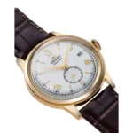 Orient RA-AP0106S تصویر بند چرمی قهوهای و قاب طلایی استیل مدل RA-AP0106S