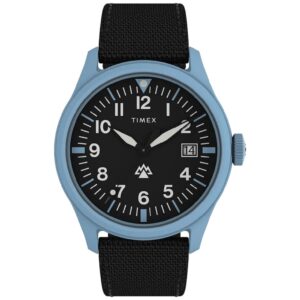 ساعت مچی تایمکس TW2W34300 با قاب سرامیکی آبی و بند برزنت مشکی – کلاسیک مردانه