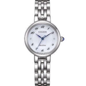سیتیزن EM0990-81A - ساعت زنانه با قاب استیل و صفحه سفید و شیشه ضد خش