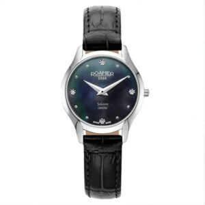 رومر ساعت مچی کلاسیک زنانه مدل r-547857418505 با بند چرم مشکی، قاب استیل ضد زنگ و شیشه یاقوت کبود