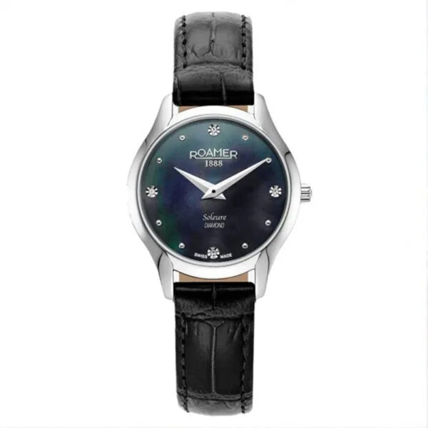 رومر ساعت مچی کلاسیک زنانه مدل r-547857418505 با بند چرم مشکی، قاب استیل ضد زنگ و شیشه یاقوت کبود